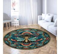 Via Vela Victorian Style Round Rugs 100cm Unique Mystical Retro Moth Pattern Non Slip Washable Throw Circle Carpet for Mudroom Apartment Home Office