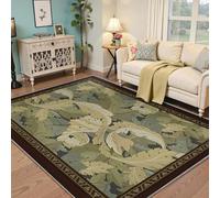 Via Vela Vintage Botanical Rug 60x120cm Olive Green Foliage Pattern Machine Washable Floor Carpet Nursery Room Kids Playroom Farmhouse Thin Easy To Clean Throw Rug