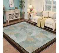 Via Vela Vintage Botanical Rug 60x90cm Sage Green Acanthus Leaf Pattern Washable Floor Carpet Dining Room Home Office Traditional Thin Rubber Backing Large Rugs