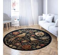Via Vela Vintage Style Non Slip Round Rugs 120cm Victorian Garden Bird Pattern Washable Low-Pile Lightweight Circular Carpet for Bedroom Front Door