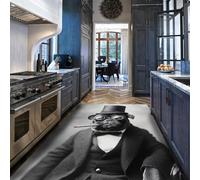 Via Vela Washable 160x230cm Rugs Funny Pug Dog Rug Living Room Gentleman Rugs Black and White Under Table Rug Non Slip Floor Carpet Low Pile Thin Foldable Large Kitchen Bedroom Nursery Throw Mat