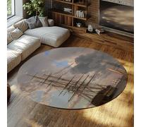 Via Vela Washable Round Rug 80cm A Frigate at Anchor in the Roads of Elsinore Pattern Non-slip Indoor Low Pile Floor Carpet for Entryway Dining Room