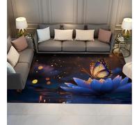 Via Vela Washable Rug Aesthetic Design Big Soft Rugs for Living Room Dreamy Wonderland Lotus Carpet Beautiful Butterfly Pattern Rugs for Dining Room Non Slip Stain Resistant Under Table Rug 60x90cm