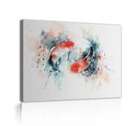 Via Vela Watercolor Canvas Wall Art Japanese Style Koi Fish Mural Poster Painting Abstract Pictures Artwork Prints for Living Room Home Decor 70x90cm Innerframe