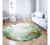 Via Vela Watercolor Style Non-slip Round Rug 120cm Tropical Jungle and Monkeys Low-Pile Lightweight Circular Carpet for Living Room Bedroom Front Door