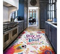 Via Vela Watercolor Style Rugs 60x90cm Skull and Flower Leaf Pattern Washable Non Slip Soft Lightweight Floor Throw Carpet for Living Room Bedroom