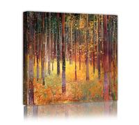 Via Vela Whimsical Autumn Forest Canvas Wall Art Dreamy Trees Golden Abstract Nature Painting Framed Retro Mural Poster for Office Study Room Decor 80x80cm