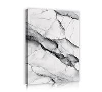 Via Vela White and Black Marble Canvas Framed Wall Art Deep Cracks Textured Natural Stone Pattern Poster Painting Mural Print for Living Room Decor 80x100cm