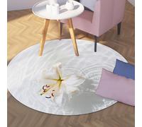 Via Vela White Round Rugs 200cm Elegant Orchid Floating on the Water Washable Non-Slip Backing Low-Pile Circle Carpet for Dining Room Guest Room
