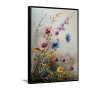 Via Vela Wildflower Canvas Wall Art Floral Abstract Print Modern Nature Poster Painting for Home Office Study Decor Pictures Artwork Scenery 60x92cm with Black Frame