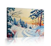 Via Vela Winter Woods Wall Art Canvas Framed Snow Pine Forest Painting Holiday Sunrise Nature Poster Country House Picture Print for Office Kitchen Hallway Decor 50x75cm