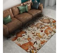 Via Vela Woodland Rugs 60x120cm Fox Rabbit Machine Washable Rug Living Room Non Slip Autumn Leaf Large Rug Bedroom Low Pile Deer Carpet Home Office Study Room Rugs Soft Cartoon Throw Mat Decor