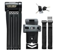 Via Velo Folding Lock with Hardened Steel and Sold Secure Gold. Extends 90cm, Includes Bracket and 4 Keys. AirTag Slot Lets You Track Your Bike. Easy to Carry and Compact for e-Bikes and Scooters.