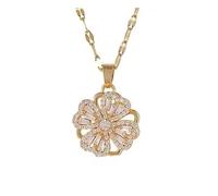 Viaan Krishna Elegant Crystal Rotatable Flower Pendant Necklace Four Leaf Clover Cubic Zirconia Jewelry Gift Stainless Steel Gold and Silver Chain, 7mm stone 45cm Chain, Cubic Zirconia, Cubic Zirconia