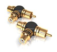 VIABLUE 40640 RCA Right-Angle Gold Audio Splitter Adapter 1x Plug to 2x Jacks
