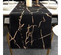ViaElayu Modern Black Gold Spring Marble Texture Table Runner Table Centre Table Kitchen Doilies Modern Abstract Tablecloth for Dining Table Party Kitchen Living Room 40 x 140 cm