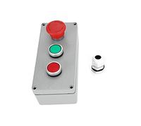 ViaGasaFamido 3 Button Emergency Stop Push Button Switch IP66 Waterproof Control Switch with Red Green Sign, Aluminum Momentary Latching Push Button Station Box 1NC 1NO (175 * 80 * 55)
