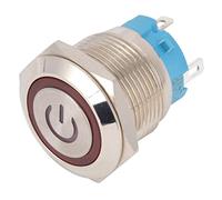 ViaGasaFamido Push Button Switch, Stainless Steel 19mm Round Flat Head Tactile Switch with Light, IP65 Rated 12-24VDC for Industrial Control Panels and Machinery (Red)