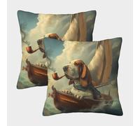 VIAGECSKE Basset Hound Dog Cushion Cover Set of 2 Decorative Machine Washable Pillowcases Square Cushions with Invisible Zipper Cushion Covers For Livingroom Sofa Bedroom Throw Pillow Cases 50x50cm