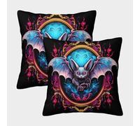 VIAGECSKE Bat Cushion Cover 2 Pack Soft Decorative Machine Washable Pillowcases Square Cushions with Invisible Zipper Cushion Covers For Livingroom Sofa Bedroom Throw Pillow Cases 50x50cm