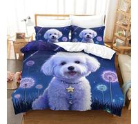 VIAGECSKE Bichon Frise 3D Printed Bedding SetBichon Frise Under The Meteor Bed Duvet Set 3D Printed with Pillowcases Hidden Zipper for Teens And Adults King Size Double（200x200cm）