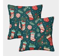 VIAGECSKE Christmas Socks Cushion Cover Set of 2 Decorative Machine Washable Pillowcases Square Cushions with Invisible Zipper Cushion Covers for Outdoor Home Bed Decor Throw Pillow Cases 45x45cm