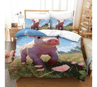 VIAGECSKE Cute Pig 3D Printed Quilt Cover Set 3 Pieces Bed Duvet Set Soft Microfiber with Zipper Closure，Pillowcases for Teens And Adults Single（140x200cm）