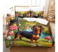 VIAGECSKE Dachshund 3D Printed Duvet Cover Dachshund in The Woods Bed Duvet Set 3D Printed with Pillowcases Set with Zipper Closure Boys Kids Bedding Double（200x200cm）