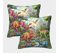 VIAGECSKE Dinosaur Cushion Cover Set of 2 Decorative Machine Washable Pillowcases Square Cushions with Invisible Zipper Cushion Covers for Living Room Sofa Couch Bed Throw Pillow Case 50x50cm