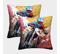 VIAGECSKE Dirt Bike Cushion Cover 2 Pack Decorative Machine Washable Pillowcases Square Pillow Cases with Invisible Zipper Cushion Covers for Living Room Sofa Couch Bed Throw Pillow Case 40x40cm