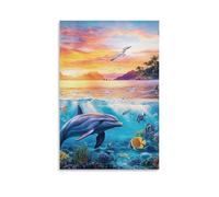 VIAGECSKE Dolphin Poster Artwork Canvas Prints Picture Modern Wall Art Picture Wall Hanging for Bathroom Wall Decor 08x12inch(20x30cm)