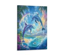 VIAGECSKE Dolphin Wall Decor Poster Canvas Prints Picture Modern Wall Art Picture Wall Hanging for Living Room Bedroom Home Decorations 08x12inch(20x30cm)