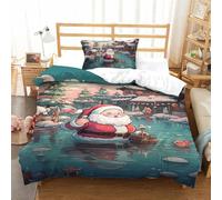 VIAGECSKE Father Christmas 3D Printed Duvet Cover Set 2 Pieces Bedroom Bed Bedding Set Soft Microfiber with Zipper Closure,Pillowcases for Teens And Adults Single(135x200cm)
