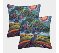 VIAGECSKE Life Tree Cushion Cover 2 Pack Decorative Machine Washable Pillowcases Square Pillow Cases with Invisible Zipper Cushion Covers for Outdoor Home Bed Decor Throw Pillow Cases 40x40cm