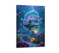 VIAGECSKE Shark Poster Artwork Canvas Prints Picture Modern Canvas Wall Art Picture Wall Hanging for Bathroom Wall Decor 08x12inch(20x30cm)