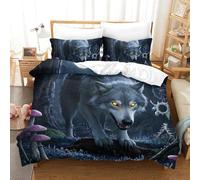 VIAGECSKE Wolf Printed Bedding Quilt Cover Set 3 Pieces Forest Black Wolf King Duvet Cover Set Bedspread with Pillowcases Set with Zipper Closure Boys Kids Bedding Double（200x200cm）