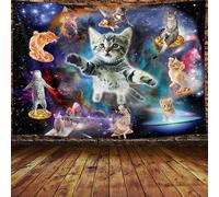 Viajar Cat Tapestry, Funny Cool Cat Wall Art, 60x40 Inch, Blue, Multicolor, Celestial Pattern, Unframed, Waterproof, Lightweight, Indoor/Outdoor, Bedroom, Living Room, Dorm Room
