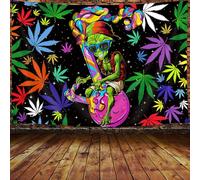Viajar Trippy Weed Marijuana Tapestry Cool Alien Marijuana Leaf Tapestry for Bedroom, Psychedelic Tie Dye Stoner Tapestry for Men Weed Aesthetic Hippie Wall Art Poster for Dorm (71X60 Inch), Yellow