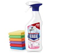 Viakal Limescale Remover Spray 500ml Fresh Rose with 3 x Microfiber Cloth | Hard Water Stain Cleaner for Bathrooms, Kitchens & Showers | Powerful Multi-Surface Descaler for Taps, Tiles Toilets & Glass