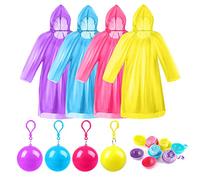 Viaky 4 Pack Disposable Rain Ponchos, Colorful Portable Waterproof Raincoats Ball with Keychain Hook for Women & Men, Adult emergency Raincoats for Hiking Camping, Travel, Outdoor Activities
