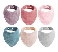 Viaky Baby Bandana Dribble Bibs 6 Pack, Double Layer Cotton 6 Color Muslin Baby Bibs with 2 Adjustable Snap, Soft and Absorbent Baby Drool Bibs for Newborns, Toddlers, Teething, Feeding, Drooling