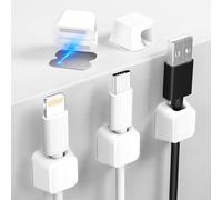 Viaky Magnetic Cable Clips 5 Pack, Silicone Magnet Cable Management Holder, Wire Organiser with Strong Self Adhesive Metal Plate for Charger USB Cord Desk Tidy, Car, Office, Home - White(8mm)