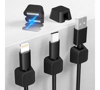 Viaky Magnetic Cable Clips 5 Pack, Silicone Magnet Cable Management Holder, Wire Organiser with Strong Self Adhesive Metal Plate for Charger USB Cord Desk Tidy, Car, Office, Home - Black (8mm)