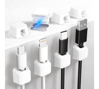 Viaky Magnetic Cable Clips 8 Pack, Silicone Magnet Cable management Holder, Wire Organiser with Strong Self Adhesive Metal Plate for Charger USB Cord Desk Tidy, Car, Office, Home - White (8mm)