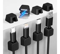 Viaky Magnetic Cable Clips 8 Pack, Silicone Magnet Cable management Holder, Wire Organiser with Strong Self Adhesive Metal Plate for Charger USB Cord Desk Tidy, Car, Office, Home - Black (8mm)