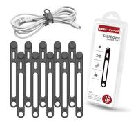 Viaky Silicone Cable Ties 16Pcs, Reusable Straps With Hook Function to Prevent Loss, Elastic Wire Management Organizer for Earphone, Charger, Computer, Audio Bundling, Grey