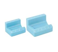 Vial Labeling Holder Curved Cradle Alignment, Blue Two | Block PET Bio Polymer Bottle Positioning Aid Maker Table Workflow Organizer