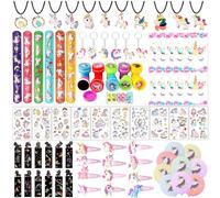 viallolipa Unicorn Party Bags Fillers, 109 Pieces Unicorn Party Bag Fillers for Girls, Party Favors Balloon Keychains Stamper Bookmark, Temporary Tattoos Sticker and so on, Suitable for 3+ Girls