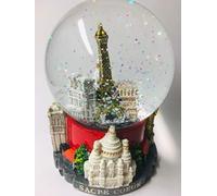 VIANAYA Paris Eiffel Tower Snow Globe - Resin Base with 3D Monuments and Glass Globe with Glitter - Red - Medium (Height 11 cm)