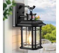 VIANIS Outdoor Wall Lights Mains Powered, Outside Light with Motion Sensor, Dusk to Dawn Vintage Outdoor Lighting, Black Exterior Porch Lights Wall Mount, Waterproof Outside Wall Lantern for Garage